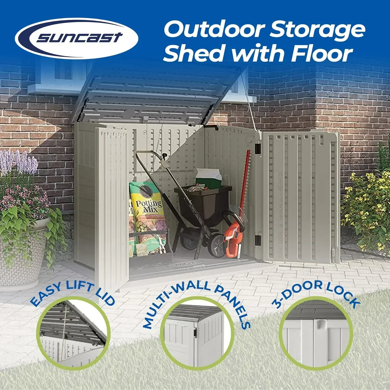 34 Cu Ft Capacity Horizontal Outdoor Storage Shed for Garbage Cans, Garden Accessories