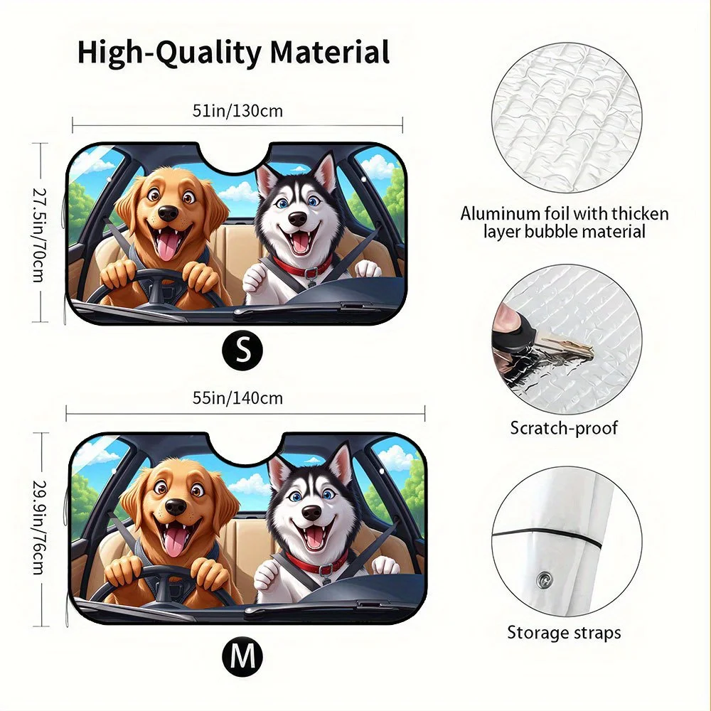 1pc, Cute Dogs Driving Pattern Car Windshield Sunshade, Front Auto Sun Visor, Folding Sun Shade For Windshield, Keeps Interior C