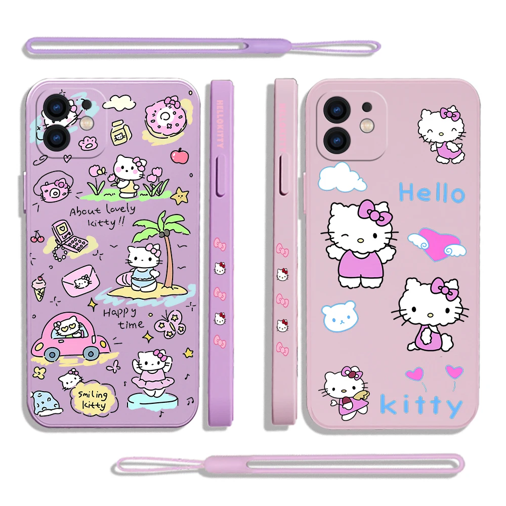 

Pink kawaii Hello Kitty Phone Case For Xiaomi Redmi 12C 10 10C 10A 9 9T 9A A1 K20 K30 K40 Pro Plus 4G 5G Liquid Silicone Cover