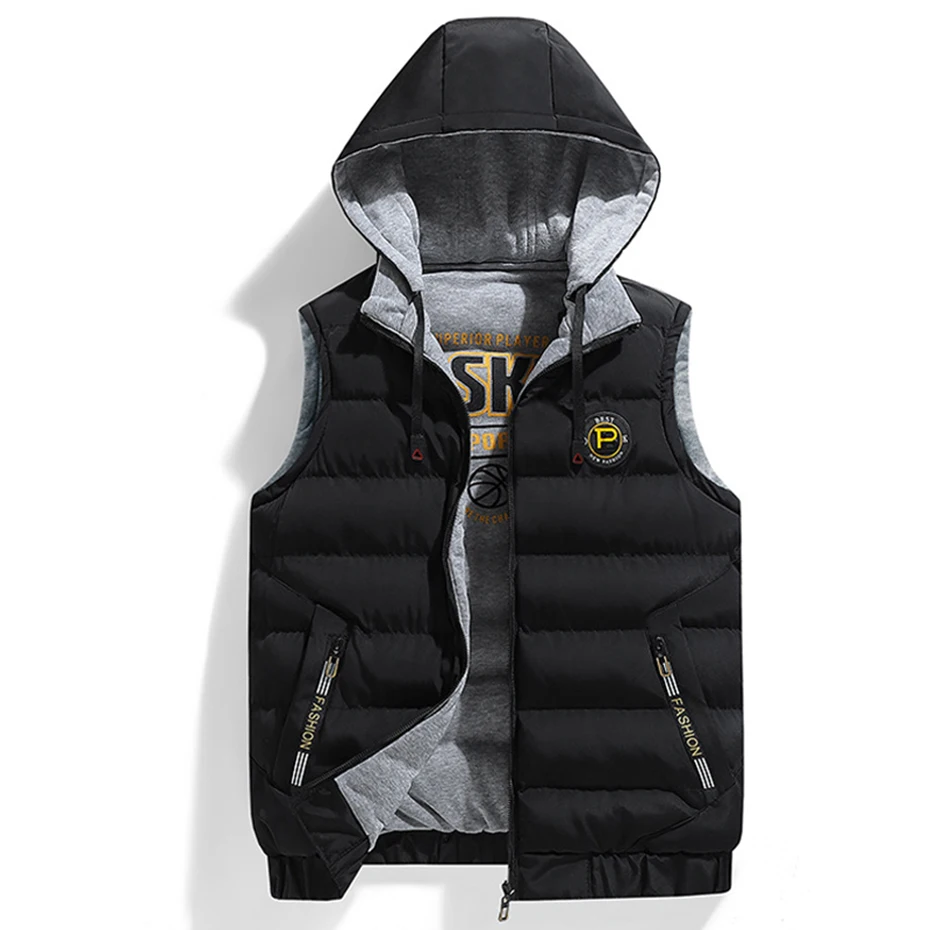 

Men Fall Winter Hooded Padded Vests Two Face Wear Thicken Warm Parkas Coat Puffer Jacket Casual Loose Vests Waistcoat for Male