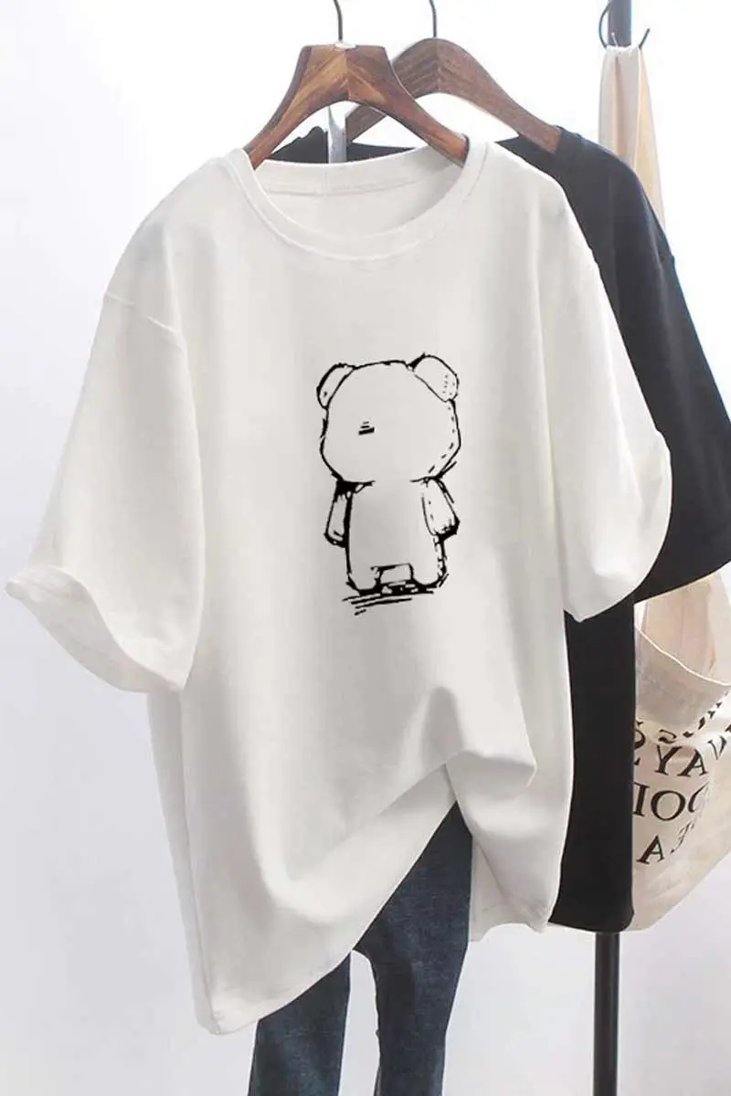 white-loose-women's-short-sleeve-t-shirt-korean-style-summer-cotton-half-sleeve-couple's-clothing-pure-color-printed-fashionable