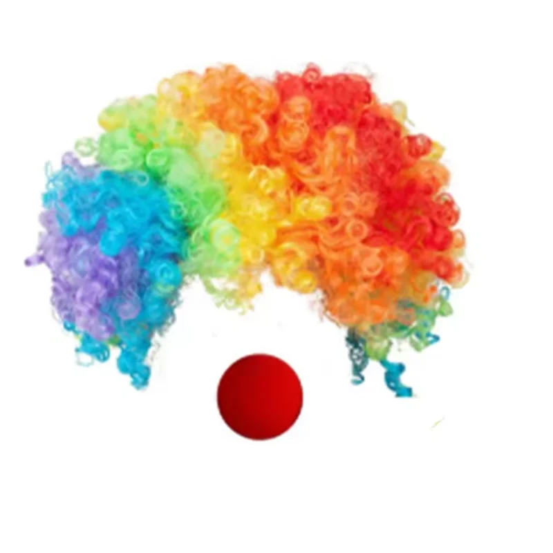 소년 소녀 광대 무지개 가발 + 거짓 코 생일 웨딩 파티 소품 할로윈 서커스 카니발 부활절 조커 곱슬 머리 위장