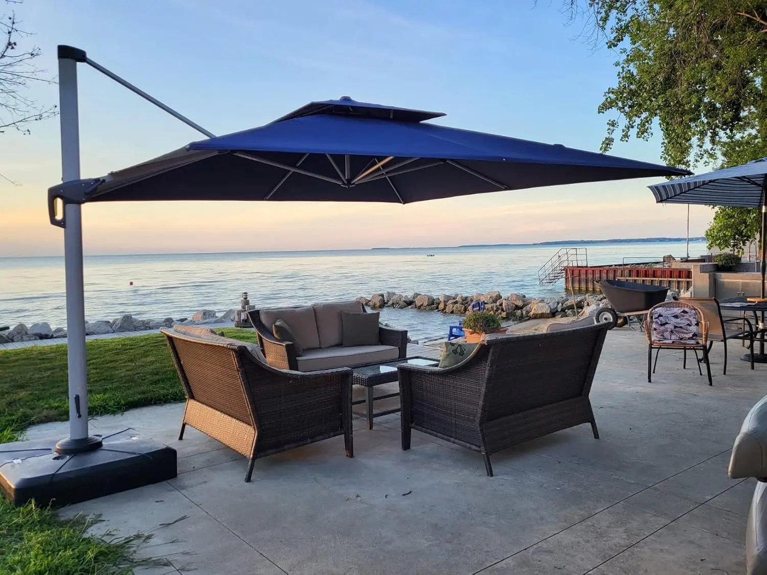 Cantilever Patio Umbrellas 12' x 12' Large Double Top Navy Blue, Customized