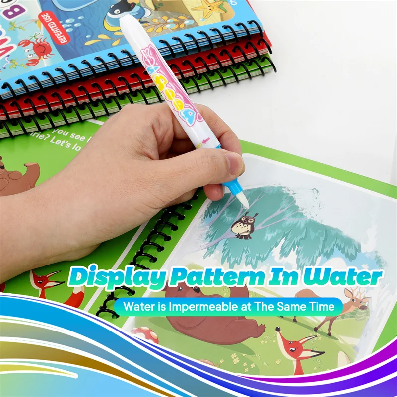 Water Drawing Books Educational Toy For Kids Toddlers Reusable Water Graffiti Coloring Cardbords with Pen Magical Drawing Kits