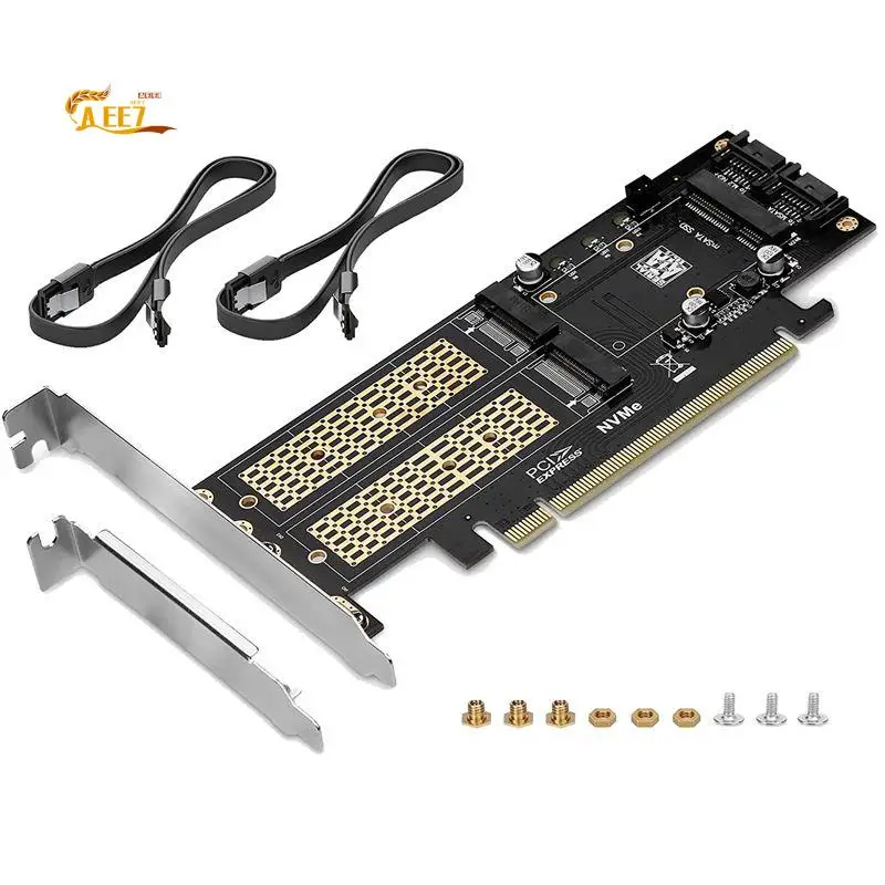 AEE7-M.2 Nvme SSD NGFF To PCIE 3.0 X16 Adapter M Key B Key MSATA PCI Expansion SATA 3 In 1 Converter Riser