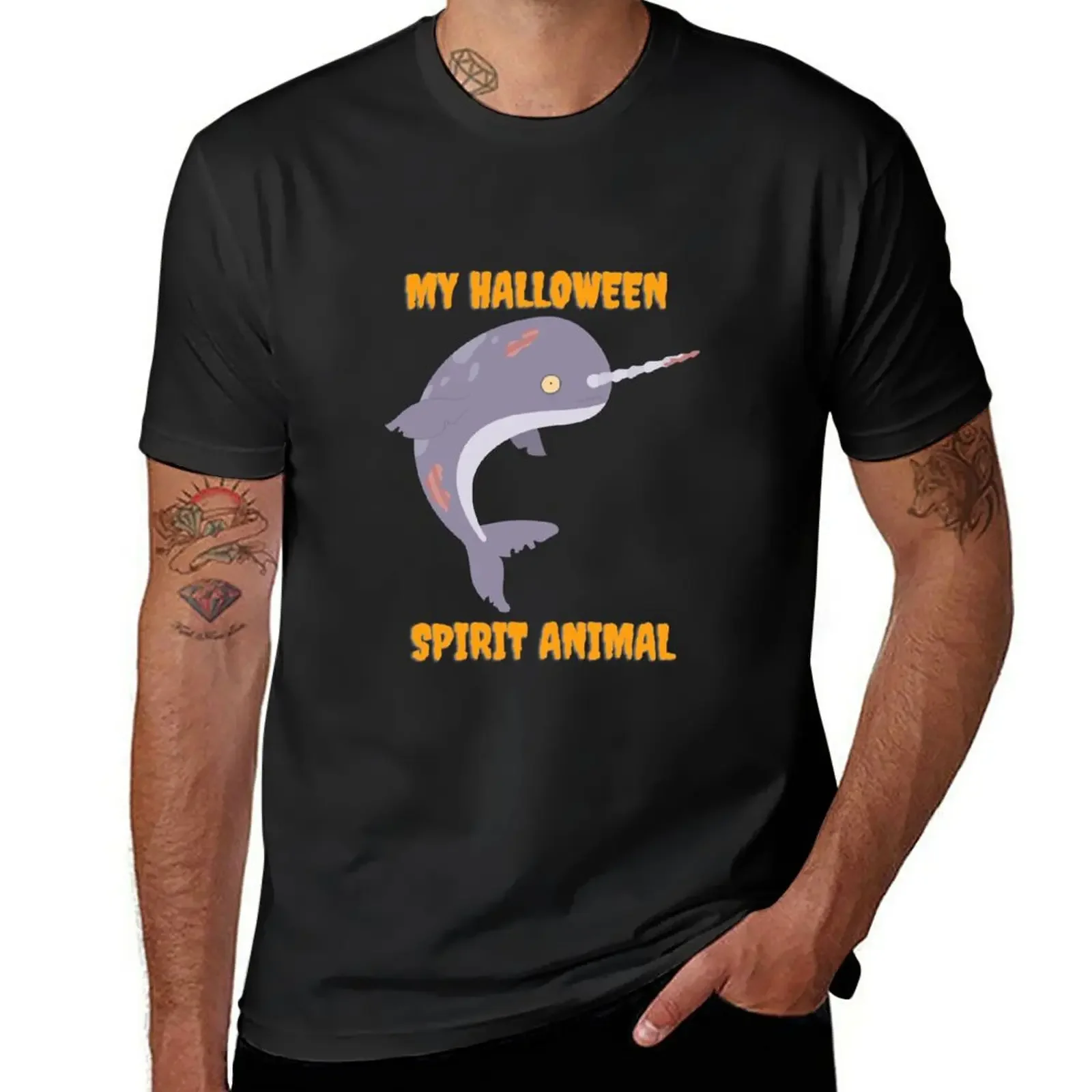 

New Halloween Zombie Narwal Whale Spirit Animal T-Shirt T-shirt short graphic t shirts plain t-shirt T-shirts for men cotton