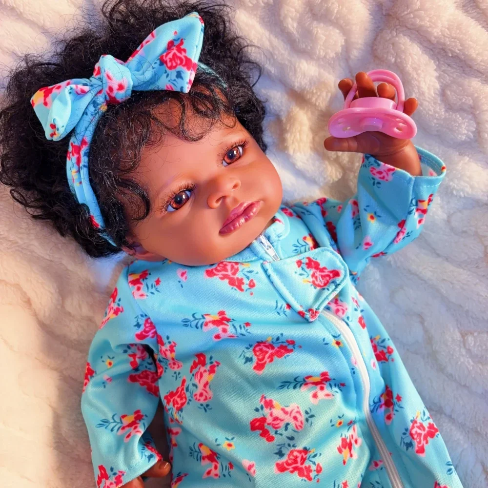 Risbecko 20 Inch Lifelike Black Skin Reborn Baby Doll- African American Cute Doll Soft Touch - Birthday Gift/Christmas Gifts