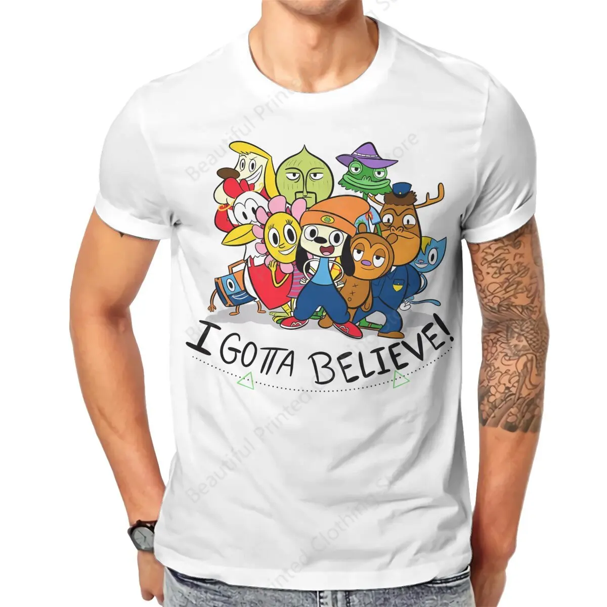 PaRappa The Rapper Mens T-Shirt I Gotta Believe Funny Printing T-Shirts O-Neck Breathable Tee Cotton Fun Tees