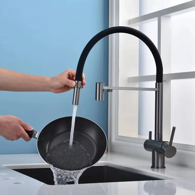 304 stainless steel three-in-one kitchen pull-out hot and cold faucet purifier direct drinking water faucet accessories