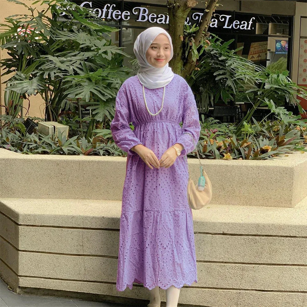 여성을위한 두바이 파티 드레스 이슬람 Abaya Jalabiya 긴 소매 속이 빈 v 넥 캐주얼 맥시 베스 티드 모로코 Kaftan 긴 가운