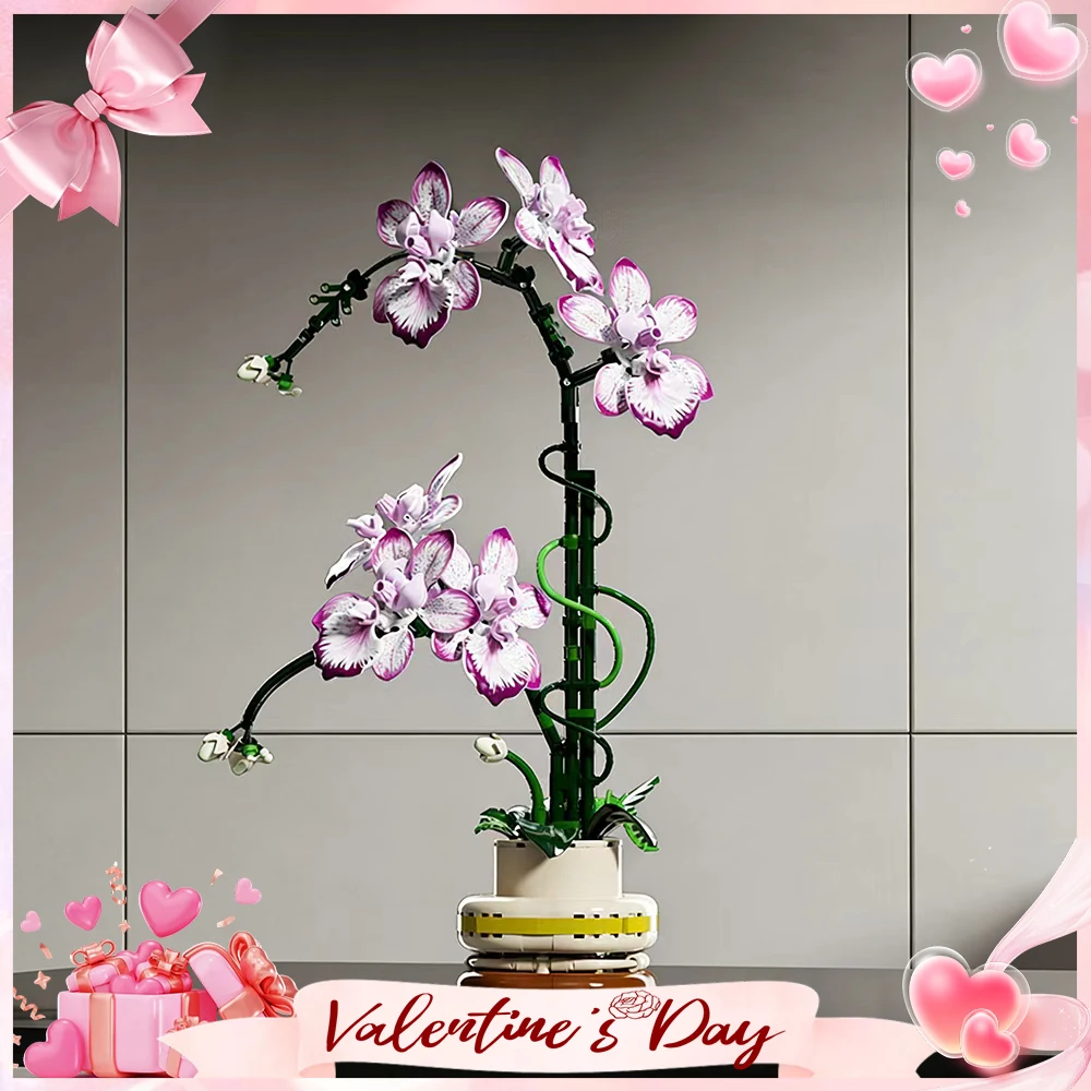 Ramo de orquídeas y mariposas para el Día de San Valentín, regalo de ladrillos para niños y niñas, juguete de montaje DIY, ramo de flores, adornos de escritorio