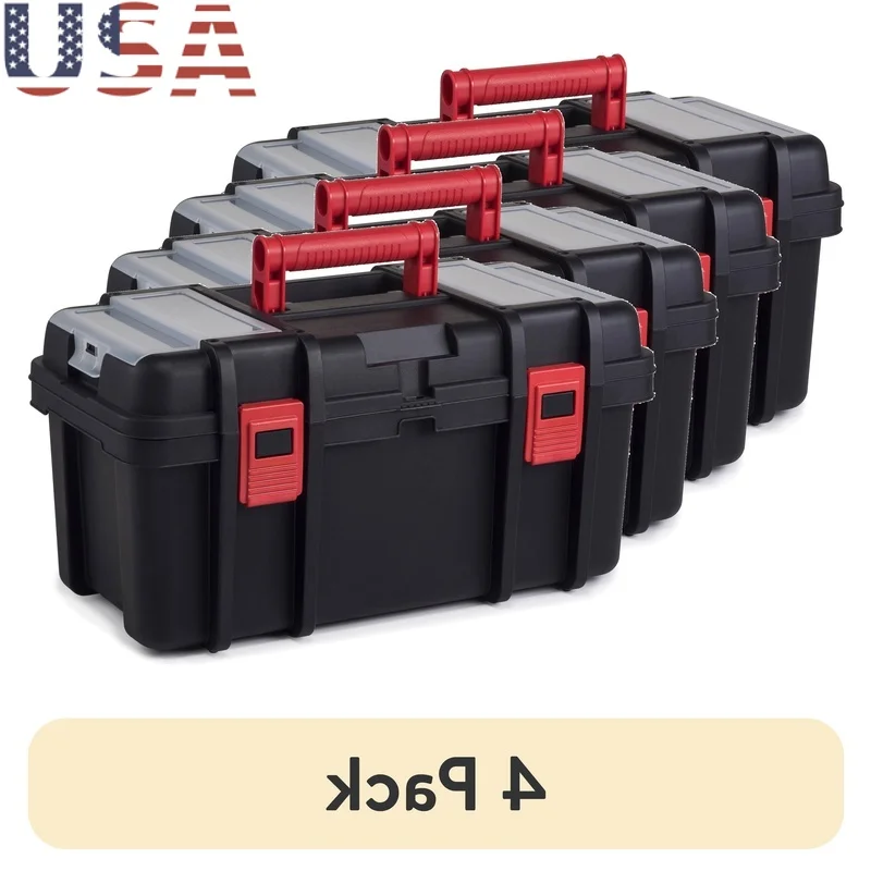 

19 Inch Portable Toolbox Heavy Duty Plastic Tool Storage Removable Tray Lid Organizers Lockable Design Durable Craft Organizer 4