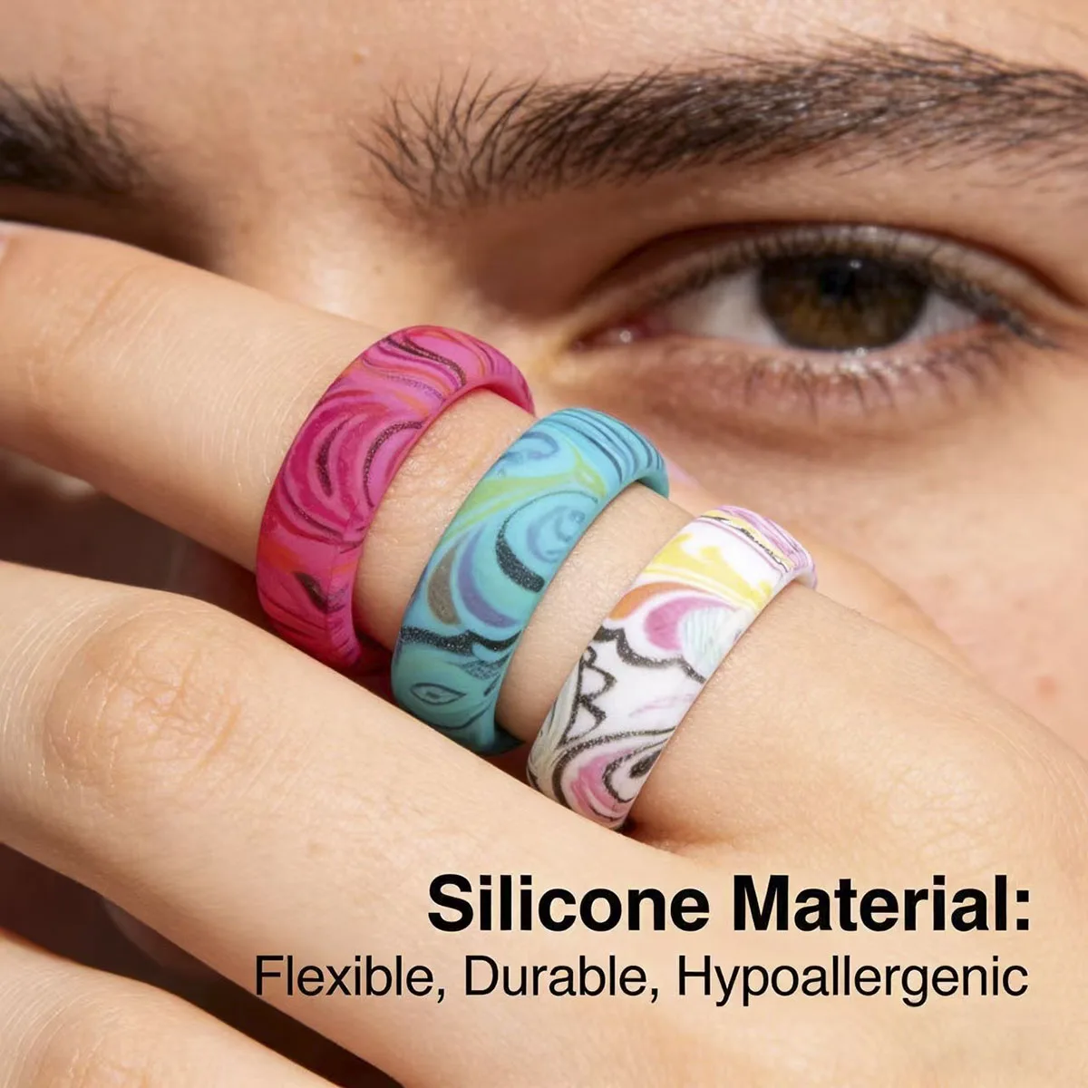 3pcs/set Vintage Simple Silicone Rings For Women Lady Girl Paisley Colorful Wedding Ring Comfortable Accessories Daily wear