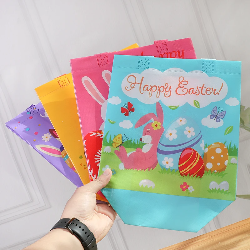 4Pcs Easter Gift Bag Colorful Easter Egg Rabbit Bunny Non-Woven Snacks Gifts Packing Bags Kids Birthday Party Easter Decorations