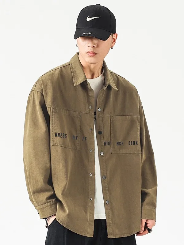 

American Style Workwear Large Size Cotton Shirt Jacket Men's Autumn New Pure Cotton Long Sleeve Shirt Handsome And Cool