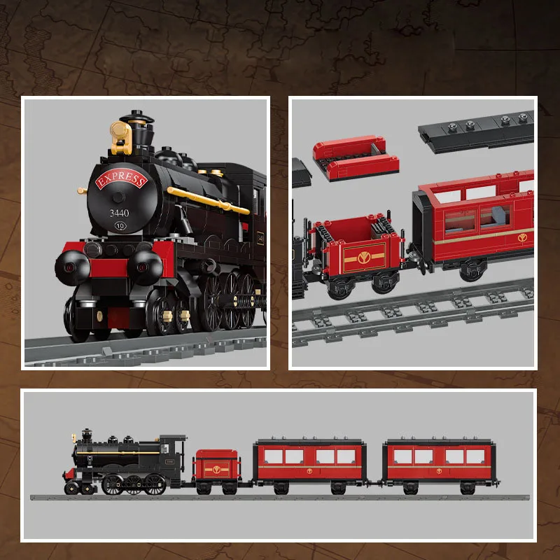 Technical Classic GWP Steam Train Building Block Railway Vehicle Model Steam Construction Kits Brick Toys Collection For Gift