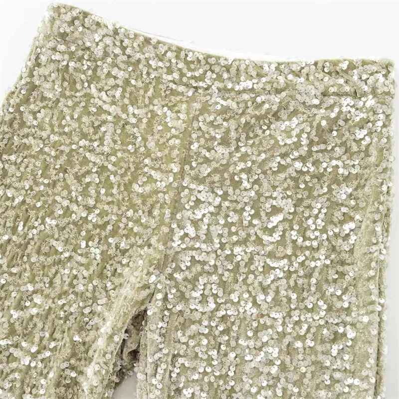 Sequins Flared Long Pants For Women Evening Party High Waist Lady Summer Fashion Bottoms Clothing Slim-Fit Sexy Bell-bottoms