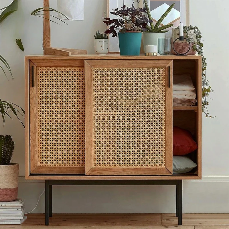 

Vine woven dining , solid wood household small unit shoe, porch living room minimalist storage cabinet