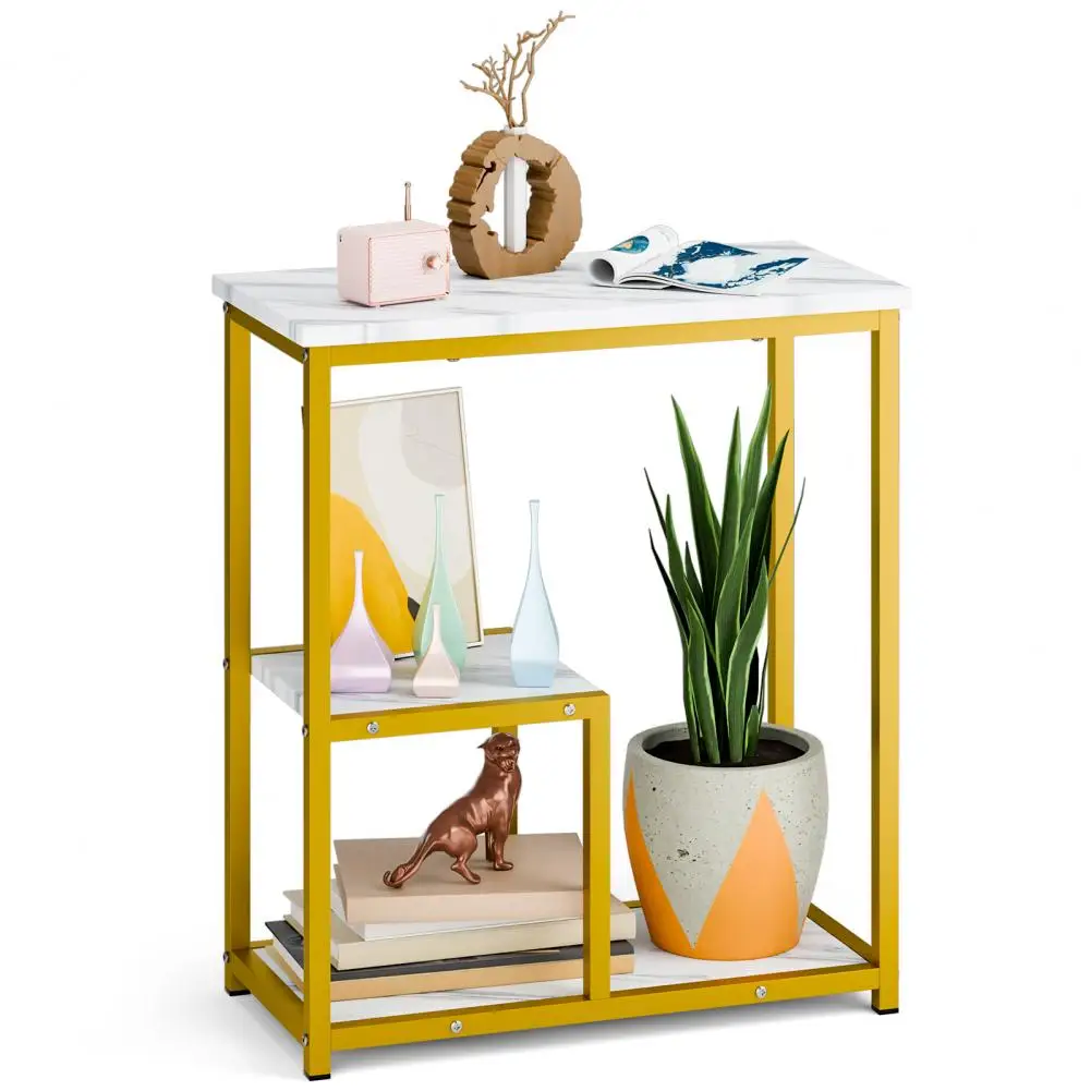 

Narrow Side Table, Slim Bedside Table, Small Storage Side Table with 3-Tier Shelves for Living Room, Sturdy, Easy Assembly