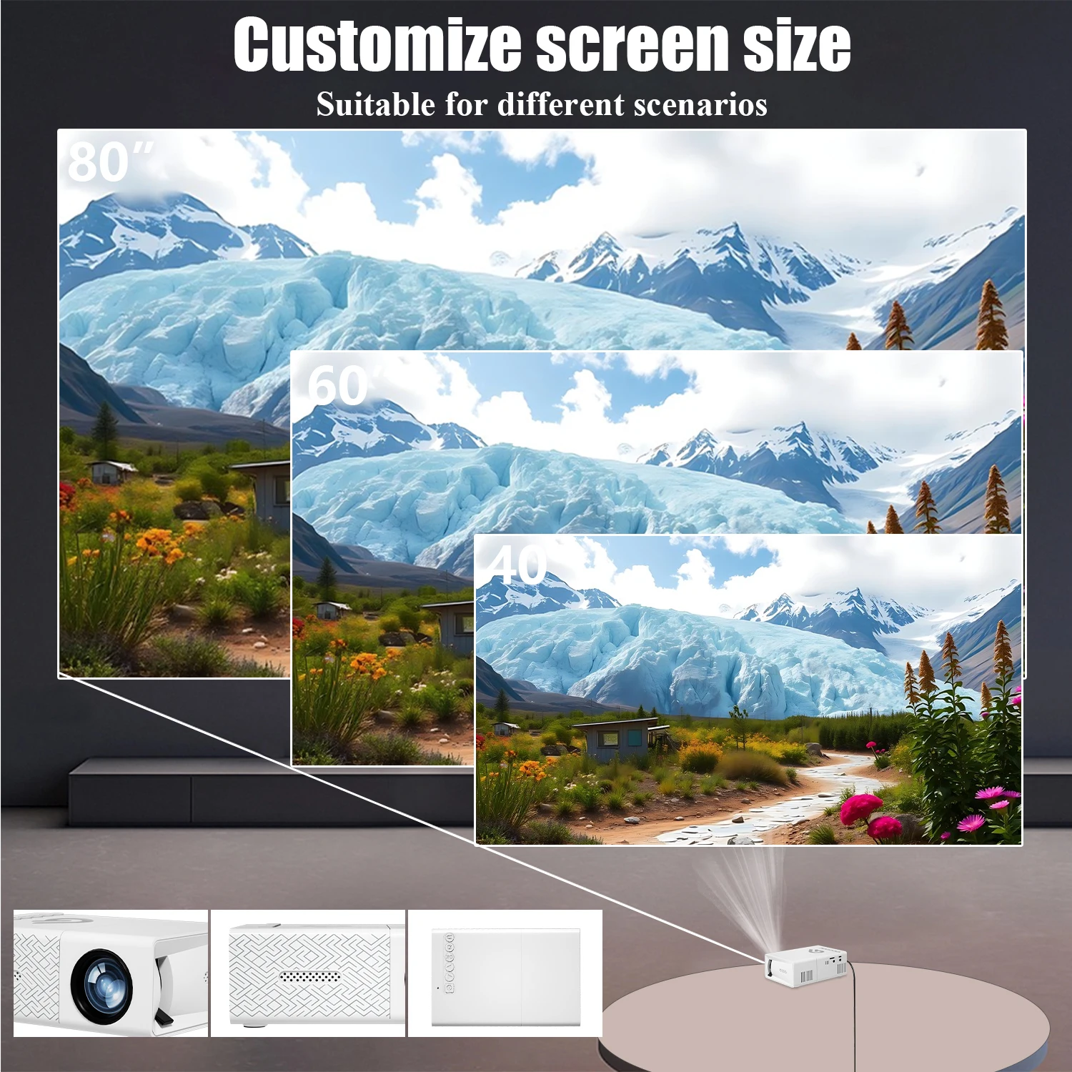 Mini projector, HD projector, portable projector, compatible with mobile phone/PC/USB/speaker, home theater projector