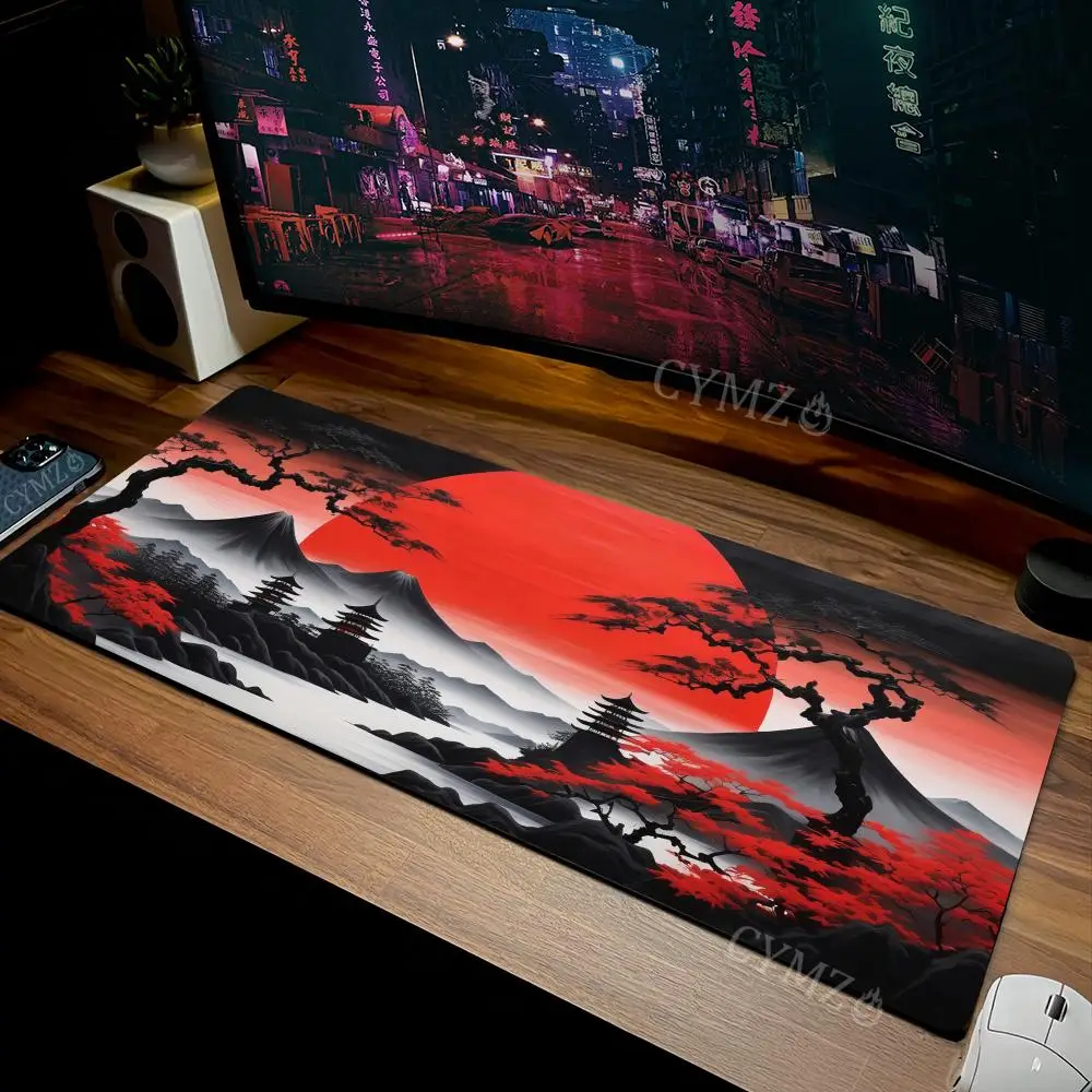 

Коврик для мыши Giant Red Moon and Pagoda, настольный коврик, игровые коврики, аксессуары для ПК, коврик для мыши 30X80 см, офисный коврик, нескользящий прошитый край