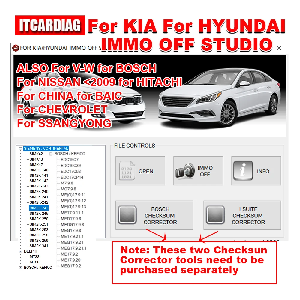 

For KIA For HYUNDAI IMMO OFF For SIM2K14X 34X for DELPHI MT38 MT86 For BOSCH M797 For CHEVROLET For V-W- ECU IMMO OFF for PCR2.1