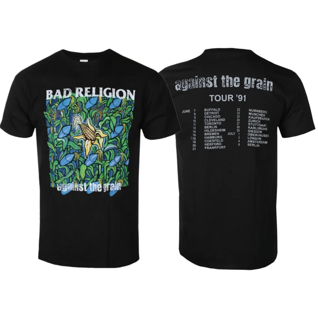 Bad Religion - Against The Grain Tour 91 Pattern Printed T-shirt  Hardcore Punk Style Band T-shirt for Daily and Concert Wear