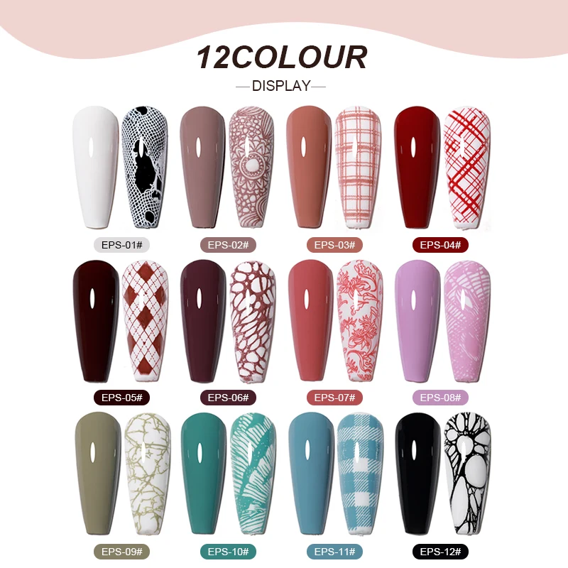 Nail Stamping Gel Polish Set Black White Red Blue Nail Print Lacquers for Stamping Plate 12 Colors Nail Stamping Varnish Kit
