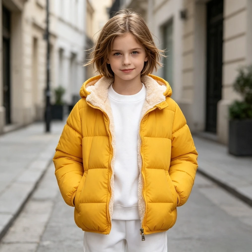 Kids Hooded Fleece Lined Puffer Jacket Thick Warm Winter Coat Zip Closure Boys Girls Cute Toddler Outerwear for Cold Weather Top