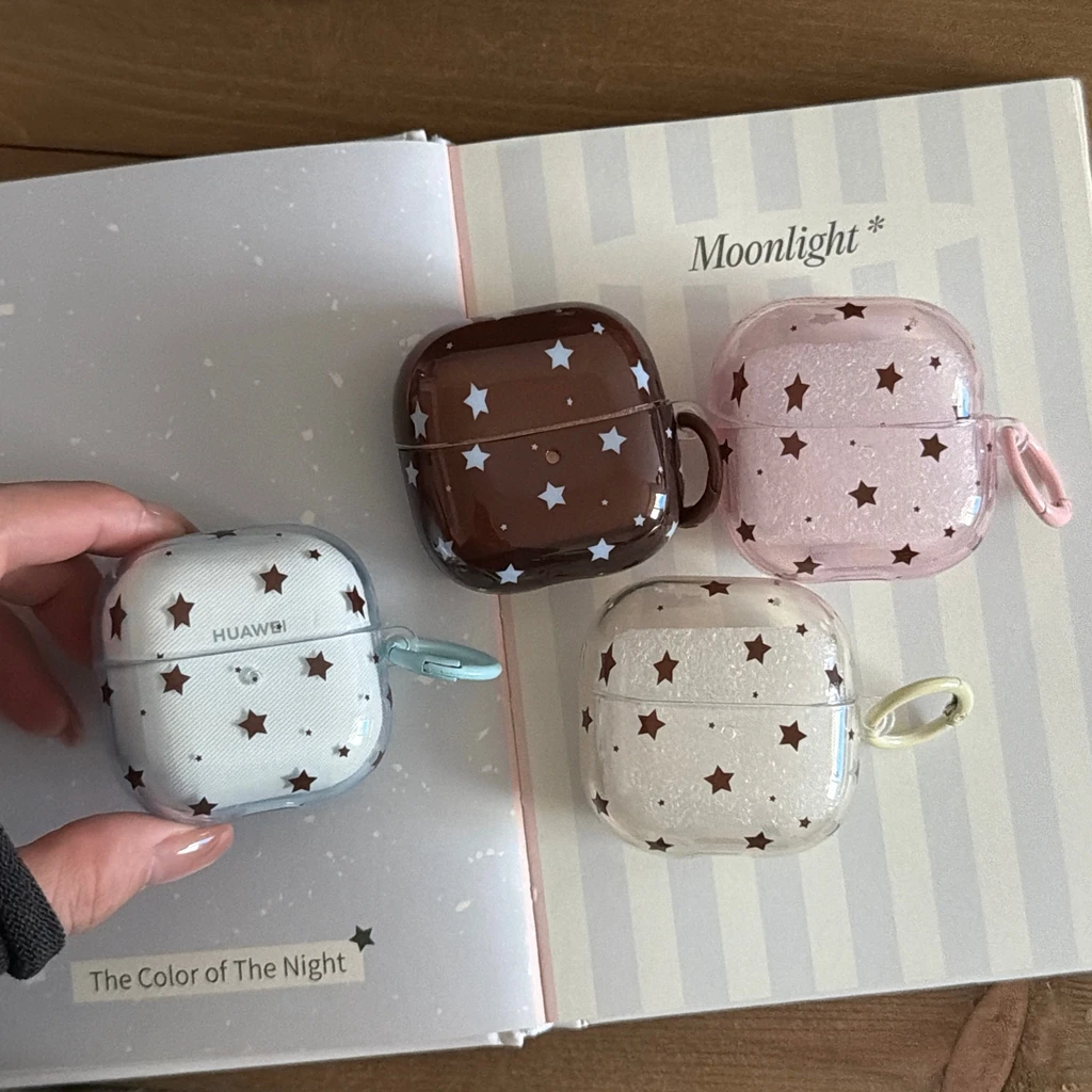 Transparent Simple Polka Dot Star With Hook Shock Proof Earphone Cover Case for Huawei FreeBuds 7i 6i 5i SE3 FreeClip 2