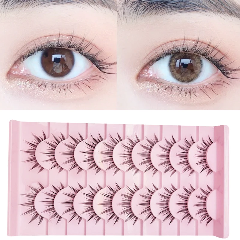 DINGSEN 10 Paar koreanische, dünne, natürliche Wimpern, Manga-Vollstreifen-Wimpern, Make-up für Frauen, Wimpern mit transparentem Band – Detail 3