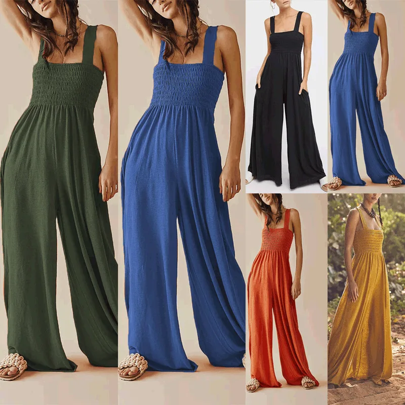 2025 printemps/été Ins Style nouvelle mode décontractée jambe large couleur unie combinaison pour les femmes 22210