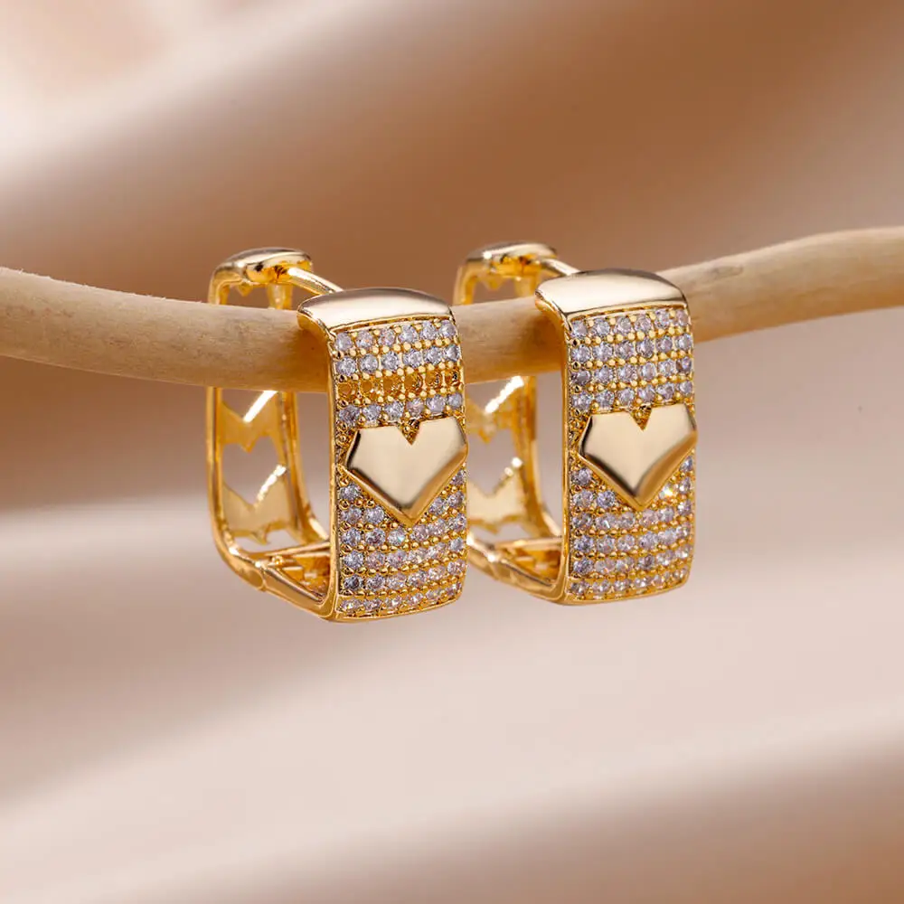 Zircon Heart Earrings for Women Gold Color Stainless Steel Earrings 2024 Trending Ear Piercing Jewelry Birthday Gift pendientes