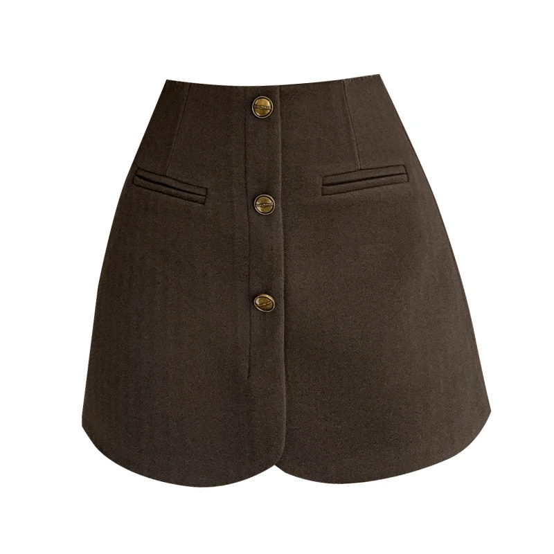Vintage Winter Skirts Shorts Women Streetwear Loose Wide Leg Short Pants Femme Single Breasted Culottes Grey Black Brown Shorts