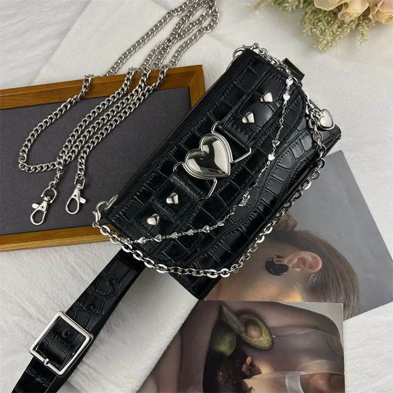 Motorcycle Punk Style Y2k GirlsChain Waist Pack Women Small Square Leg Belt Crossbody Bag Mobile Phone Purse PU Fanny Pack Pouch