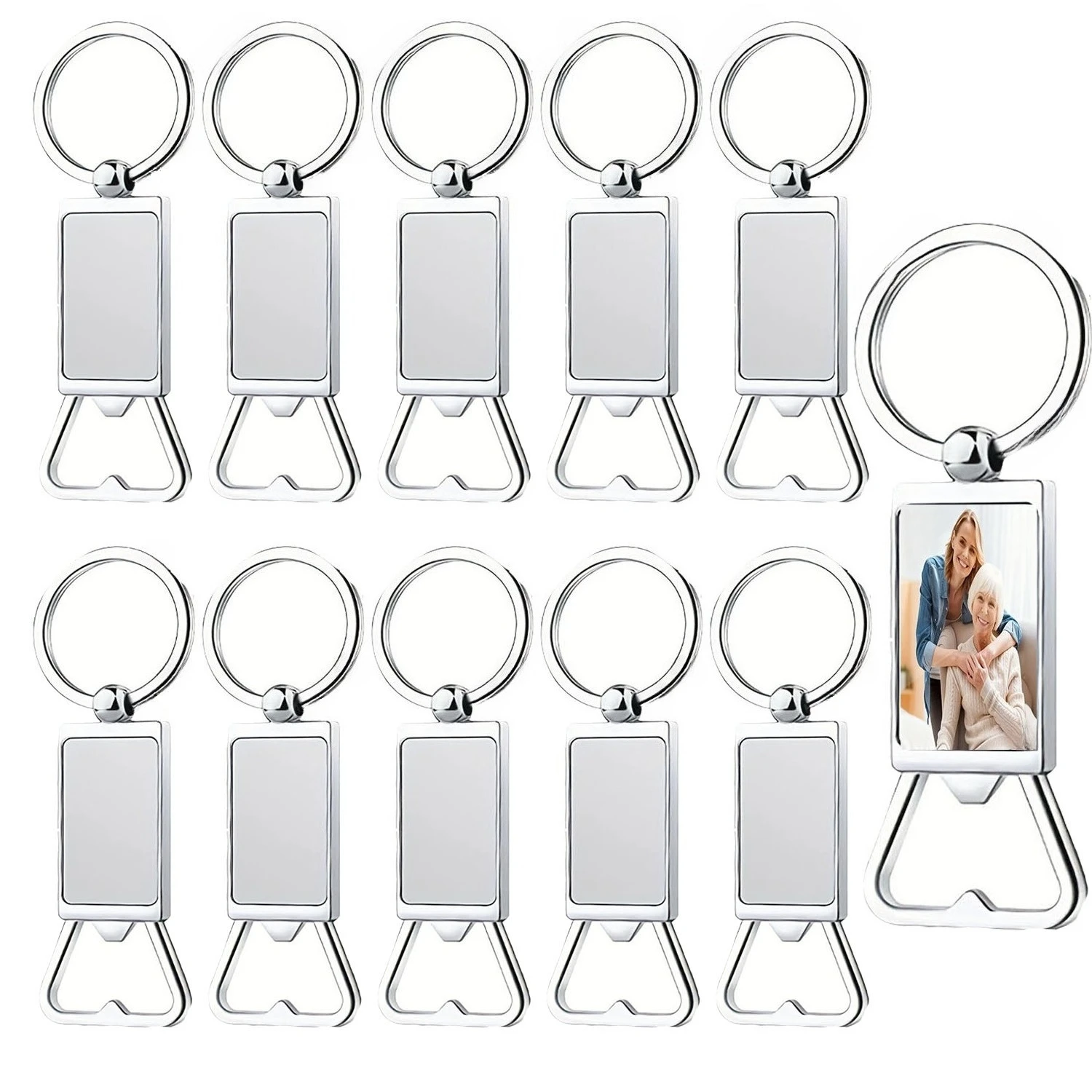 

20 упаковок сублимационных металлических брелоков с открывалкой для бутылок, пустые алюминиевые брелоки для поделок своими руками, сублимационных фотографий и подарков