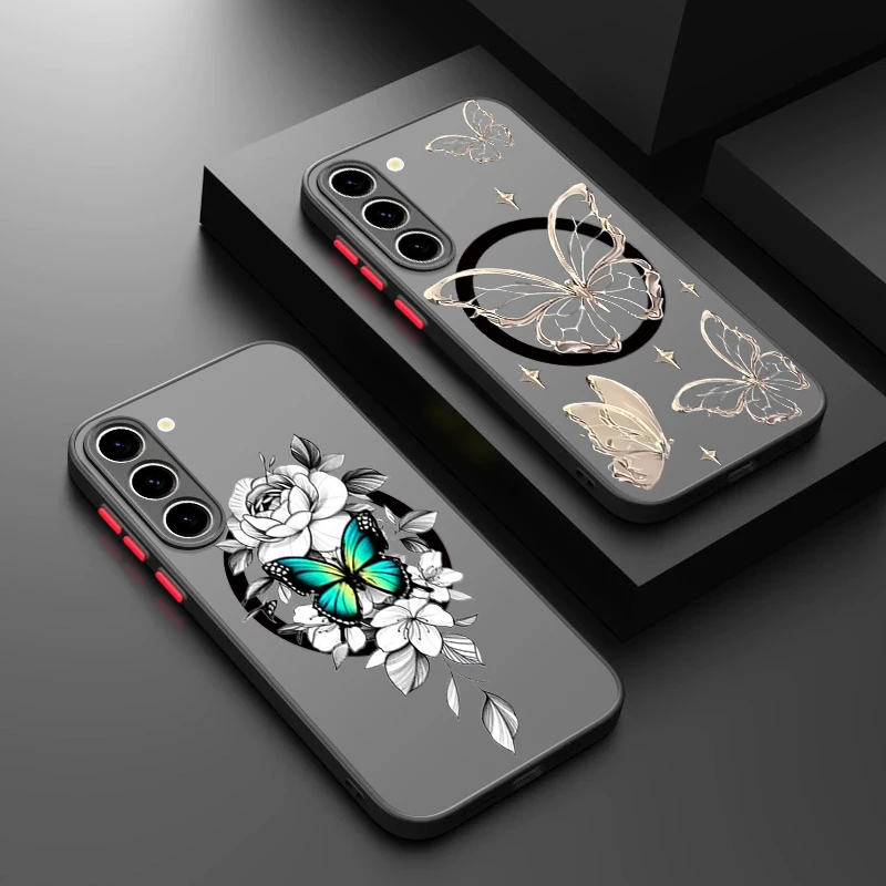 Schmetterling-Blumen Magnetische Handyhülle für Samsung Galaxy S26 S25 S24 S23 Ultra S25 S24 FE A17 A37 A56 A55 A36 A16 Acryl-Cover