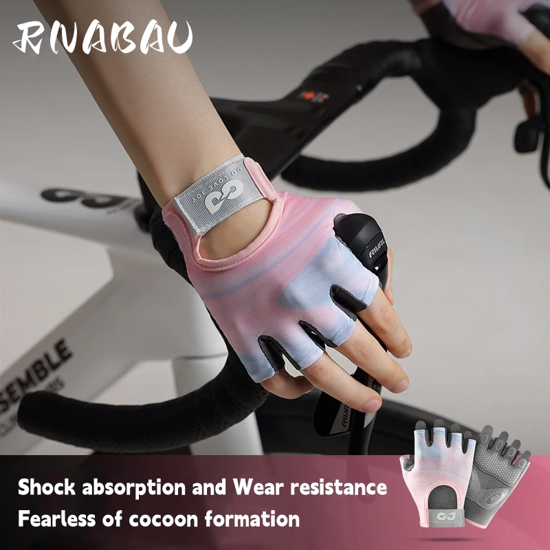 

RNABAU Fitness Cycling Breathable Anti-Slip Half Finger Gloves Yoga Training Gym Cycling Gloves for Women Bicycle Riding Fishing