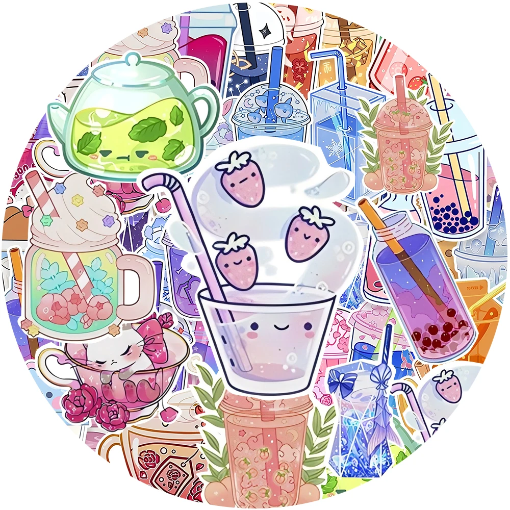 

10/30/50pcs Ins Style Cute Pearl Milk Tea Stickers Creative Drink Cartoon Decals Fridge Phone Notebook Laptop Sticker Kids Toy