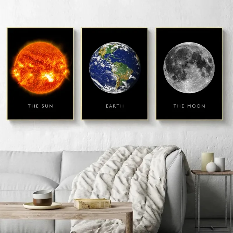 Outerspace Planet Sun Moon Earth Mars Poster Print Canvas Painting Space Solar System Wall Pictures for Living Room Home Decor