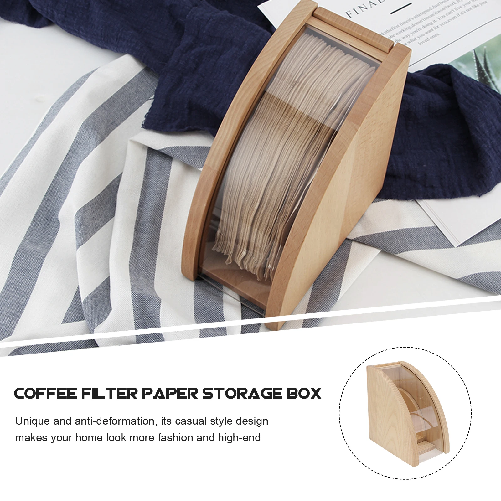 Wooden Acrylic Coffee Filter Paper Box Unbleached Holder Sectorial Dripper Papers Office Machine Storage Dustproof