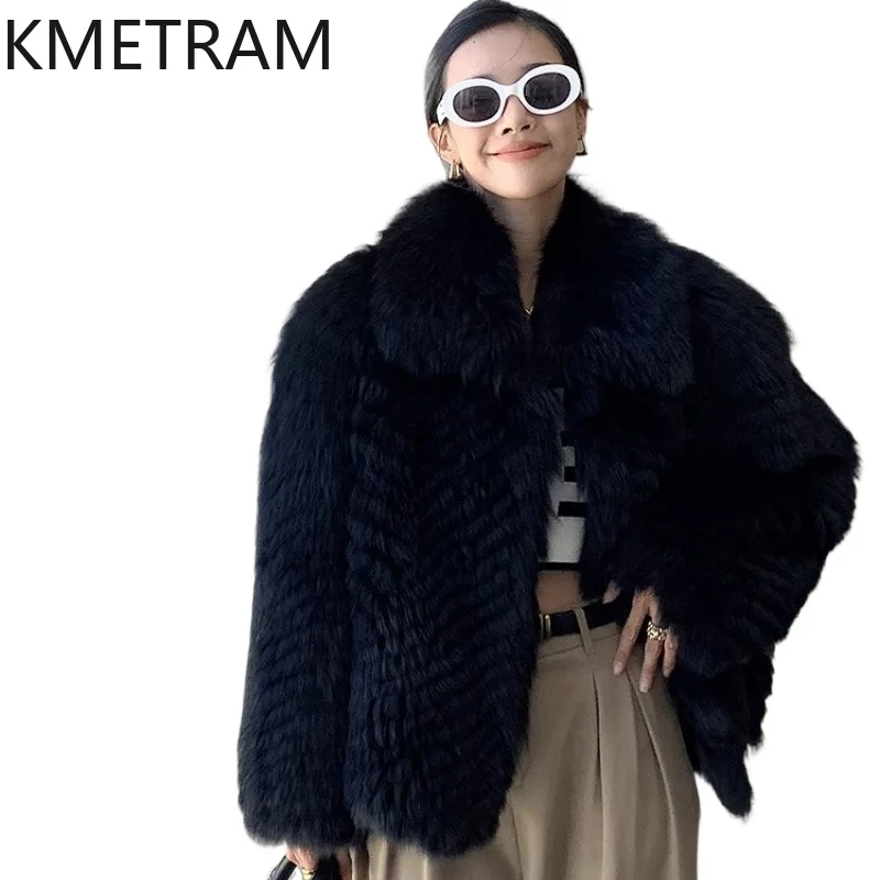 

Женская шуба из натурального лисьего меха, роскошная новинка 2023 года, верхняя одежда, модная черная куртка из натурального меха, зимняя одежда, женская шуба женская