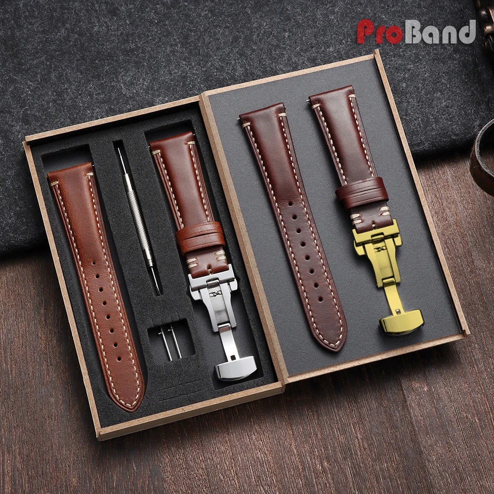 

Genuine Leather Watch Band 20mm 22mm 24mm Watch Strap Automatic Butterfly Buckle Men's and Women's Business with Box Wrist Belt