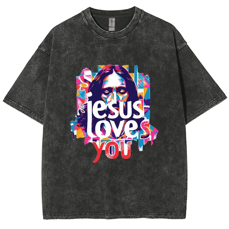 

God Saves You Y2k Washed Short Sleeves T-Shirt, Creative Printed Unisex Vintage Streetwear New Fashion Casual Tee Plus-Size