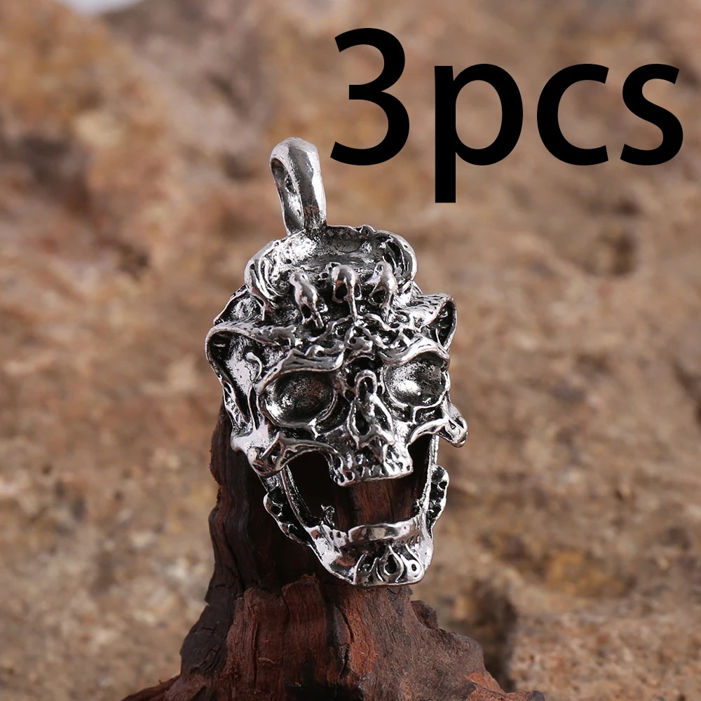 3 Pieces of Multi-Skeleton Hollow-Out Skull Handmade Accessories, Vintage Distressed Embossed Niche Design, Suitable for DIY Bracelets, Necklaces, Earrings, and Handmade Beaded Decoration Accessories