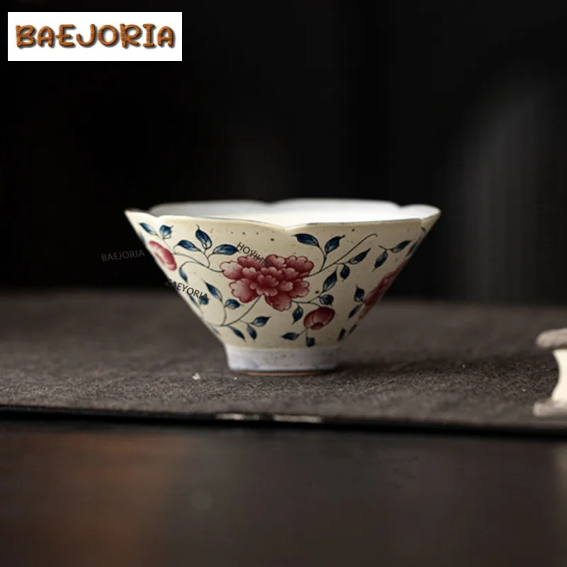 

160ml Caramel Glaze Peony Teacup Retro Tea Bowl Tea Pair Tea-tasting Meditation Cup Jianzhan Master Cups Cafes Accessories Craft