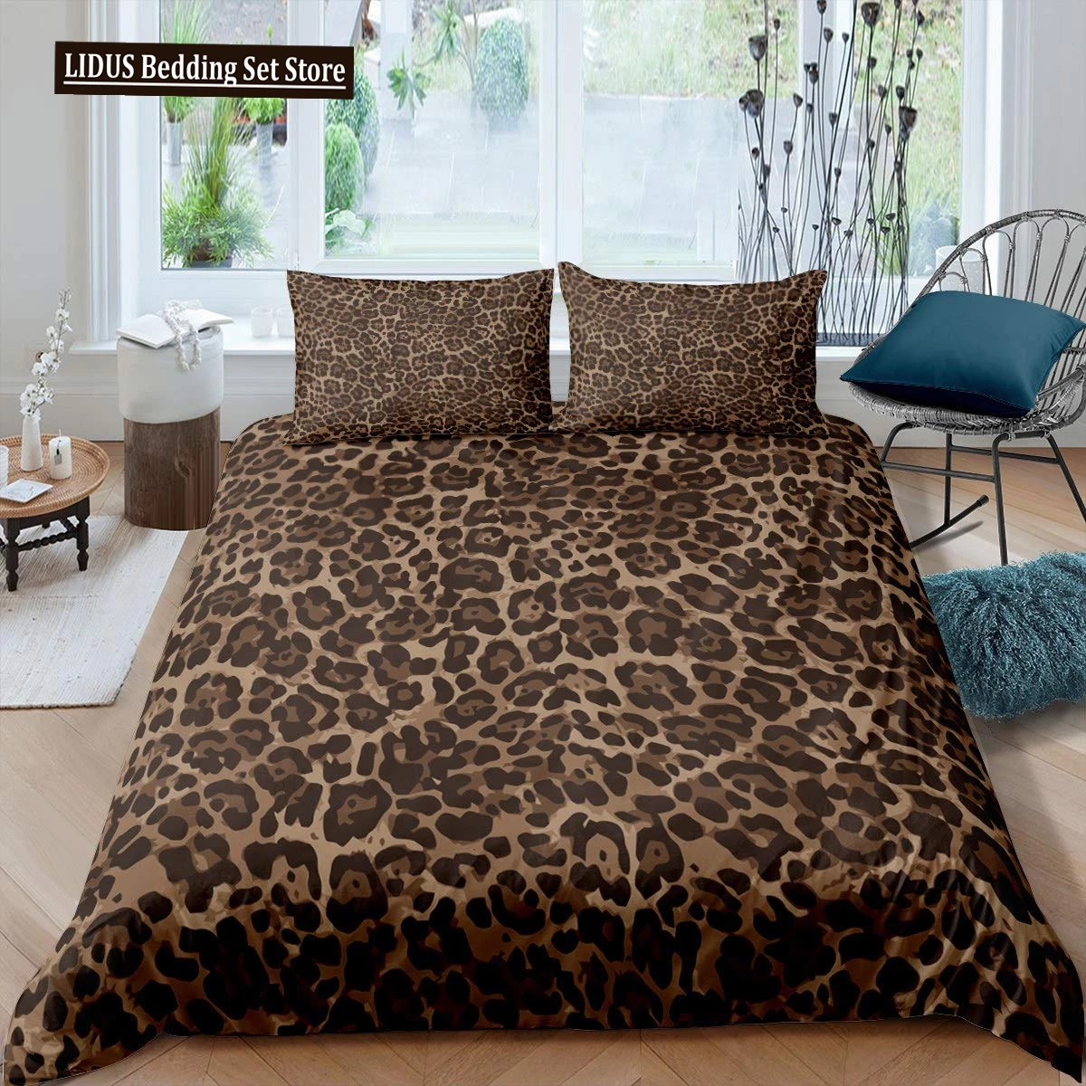 

Leopard Print Duvet Cover Set Queen Cheetah Bedding Sets Geometric Comforter Cover African Safari Animal Quilt Cover Room Decor