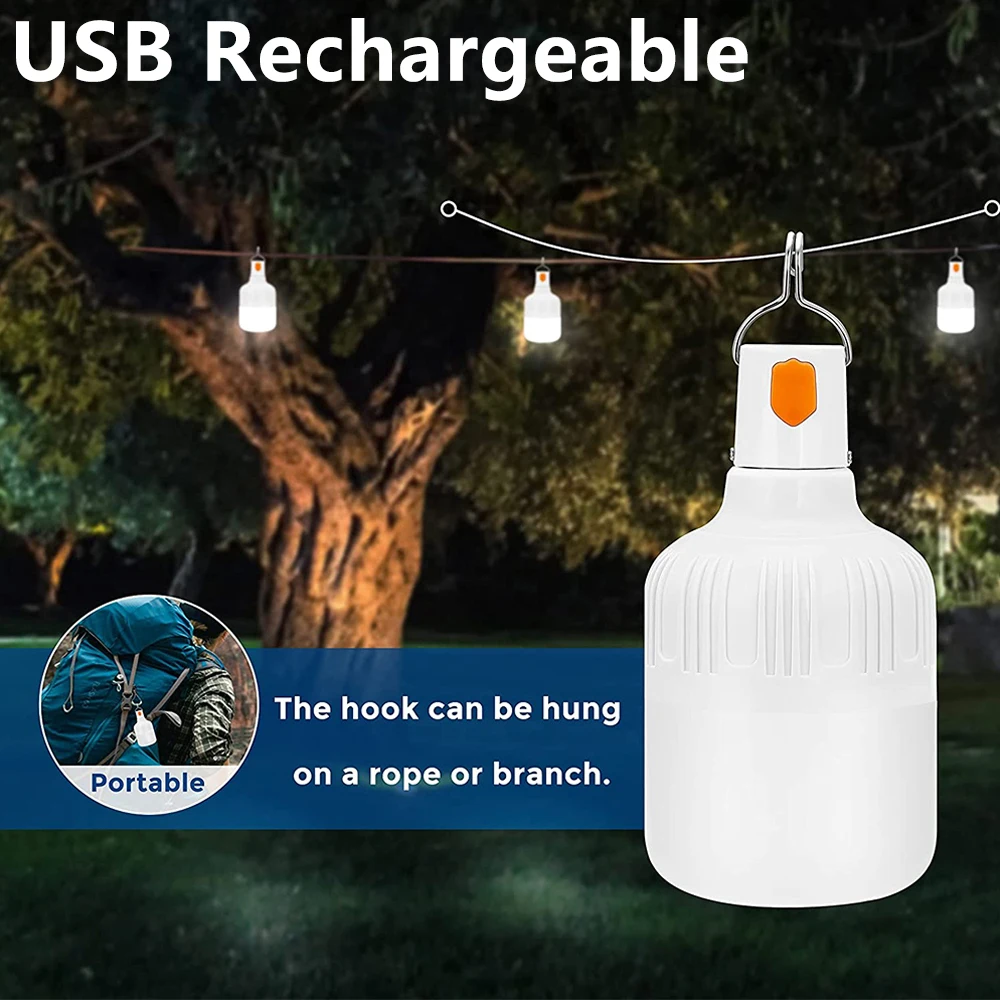 

USB Rechargeable LED Bulb Outdoor Emergency Night Light 18650 Battery Camping Market Lights Portable Lamp For Patio Porch Garden