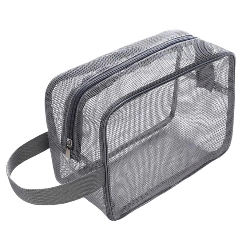 2026 New Quick Dry Mesh Shower Organizers for Bathroom Swimming and Travel Essential Toiletry Shower Hanging Bag with Zippered
