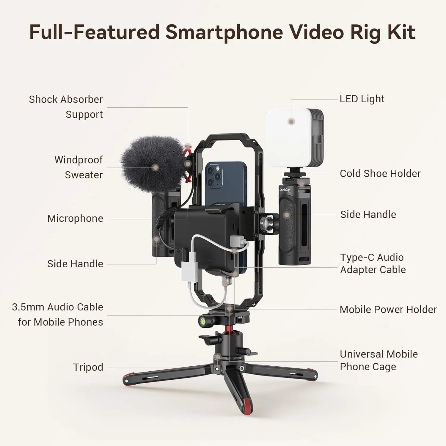مجموعة أدوات فيديو الهاتف العالمية SmallRig للهواتف الذكية iPhone وكاميرات تسجيل الفيديو والبث المباشر - 3384B